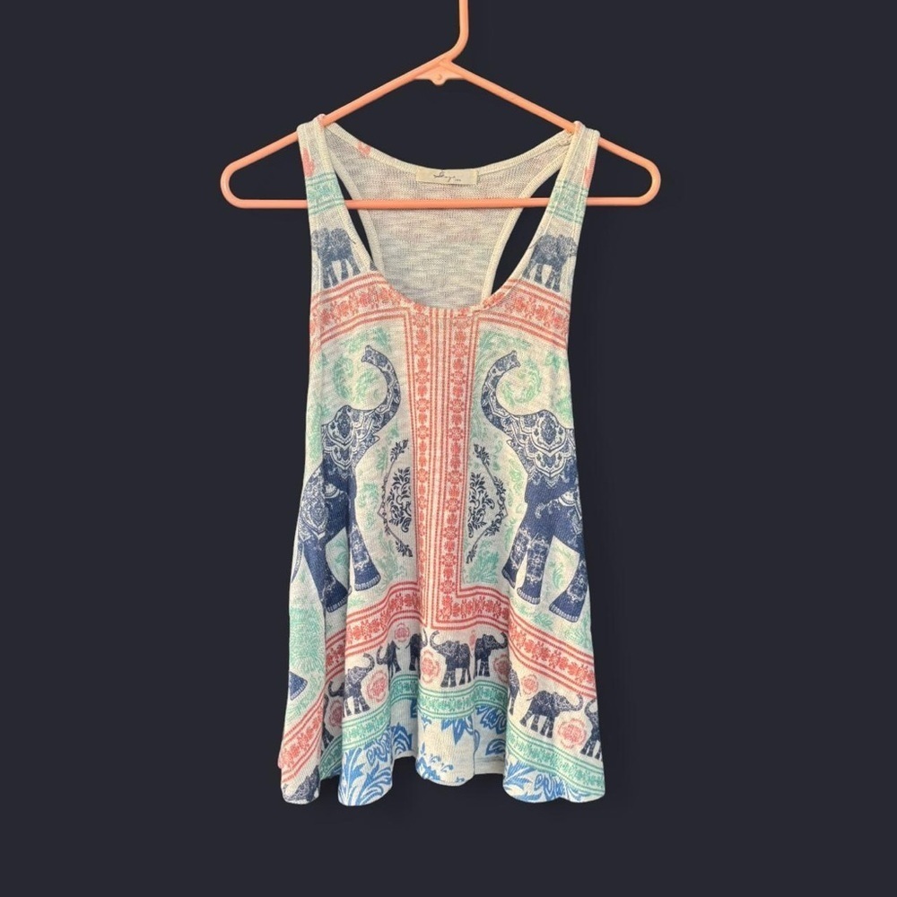 Gaze Elephant Print Racerback Tank Top – Boho Festival Style (Fits M/L)